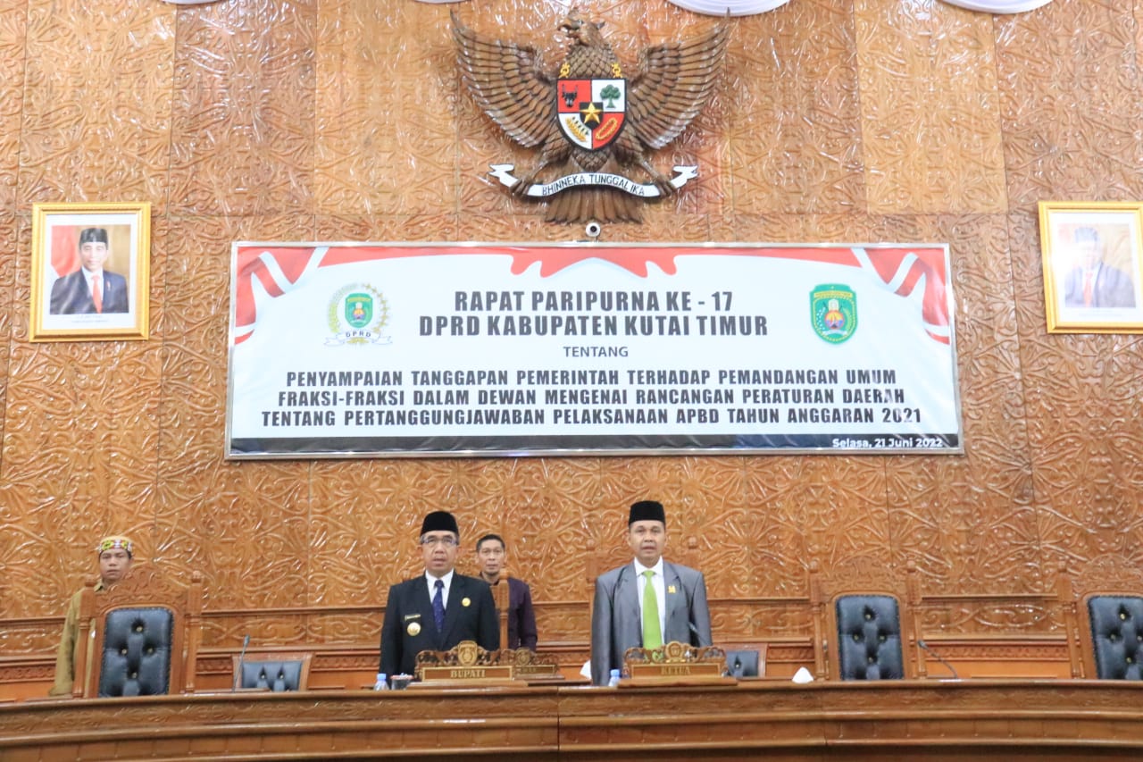 DPRD Kutim Gelar Paripurna Ke-17, Terkait Tangapan Pemerintah Atas Pemandangan Umum Fraksi Tentang Pertanggungjawaban APBD Tahun 2021